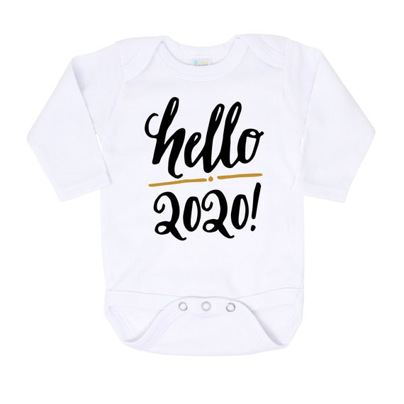 Baby New Year's Eve Bodysuit. Hello 2020. Unisex. Baby Boy Baby Girl. Black and Gold. 2020 Shirt. New Year Outfit Il_570xn