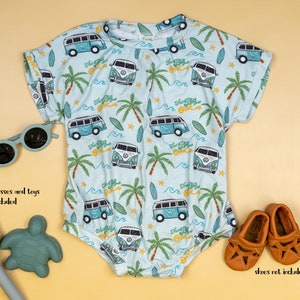 The Big One 1st Birthday Birthday Romper. Bamboo Baby Clothes. Baby Boy First Birthday Outfit. Surfing Wave Theme. Sweater Romper Beach Van