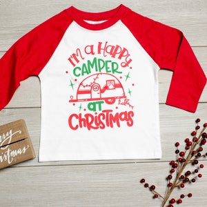 Toddler Boy Christmas Outfit, Boys Raglan, Funny Christmas Shirt. 2t 3t 4t 5t, Happy Camper, Tshirt image 3