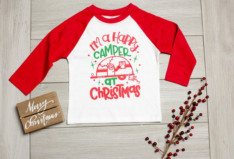 Toddler Boy Christmas Outfit, Boys Raglan, Funny Christmas Shirt. 2t 3t 4t 5t, Happy Camper, Tshirt image 3