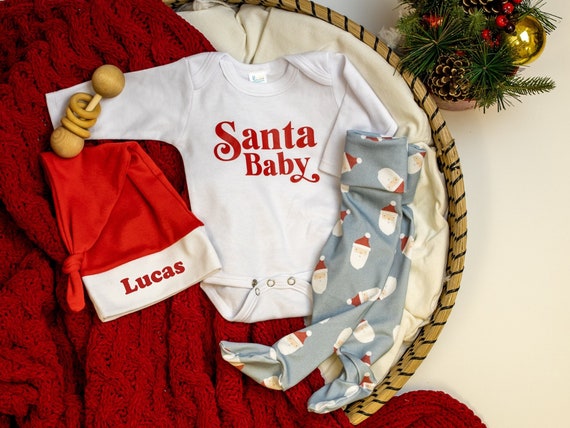 Baby Christmas Outfit, Santa Baby, Personalized Baby Santa Hat, Unisex  Baby's 1st Christmas Clothes Santa Footies or Leggings. -  Norway