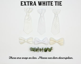 Extra WHITE CREAM baby tie. Cuddle Sleep Dream snap on tie, not a standalone bowtie or necktie. Newborn, baby, infant, toddler boys. Bow Tie