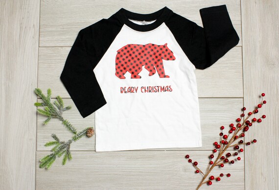 Boys Christmas Shirt. Buffalo Plaid. Raglan. Bear. Christmas Tshirt. Christmas Bodysuit. 2t 4t 6. long sleeve. Buffalo Check Red Black Il_570xn