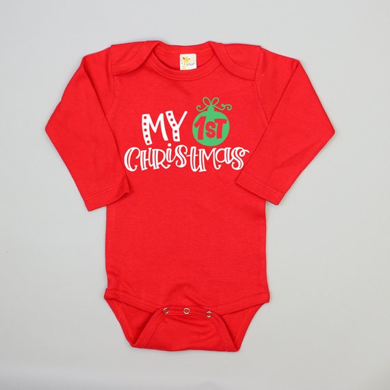 1st Christmas Bodysuit. Red or black long sleeve. For baby boy or baby girl. Christmas shirt. My first christmas. Newborn gift Il_570xn