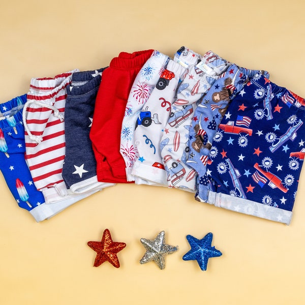 4th of July Shorts. Baby Boy or Baby Girl. Popsicle, Stripes, Red White Blue, Summer. Baby Shorts. Patriotic. Stars Bamboo Shorts, Trucks