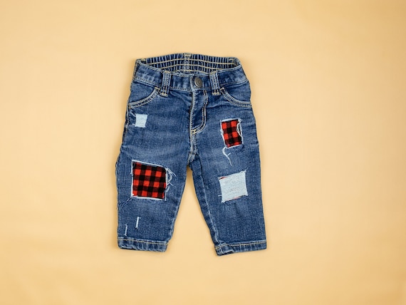 Vernietigde Jeans voor Peuters. BUFFALO PLAID. Baby Boy Denim