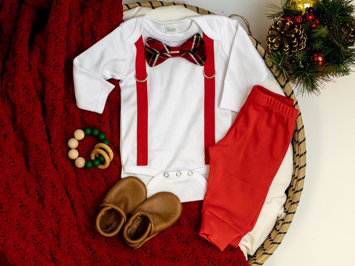 Baby Boy 1st Christmas Outfit. Baby Boy Tie and Suspenders. Etsy