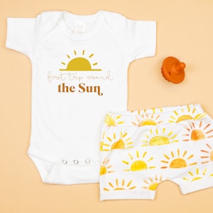 First trip around the Sun Birthday Shirt. Sun Themed Birthday Boy Outfit. Sunshine First Birthday Outfit.  Sun Birthday. Cake Smash.
