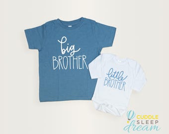 Big Brother Little Brother Matching Sibling Set. Denim Indigo Blue. Little Brother Coming Home Outfit Baby Boy. Baby Shower Gift.