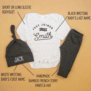 Baby Boy Coming Home Outfit, Just Joined Team Baby Outfit, Custom Name, Personalized First and Last Name, Newborn Boy, New to the Crew image 2