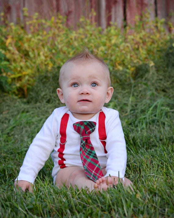 Baby Boy Christmas Outfit for Newborn, Toddler or Infant Christmas Tie and Suspenders Bodysuit. Long or short sleeve Il_570xn