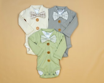 Baby Boy Gentleman Outfit. Choice of Cardigan Bowtie Outfit. Baby Bow Tie. Dapper Newborn Boy. Beige Neutrals Cream Gray Mint