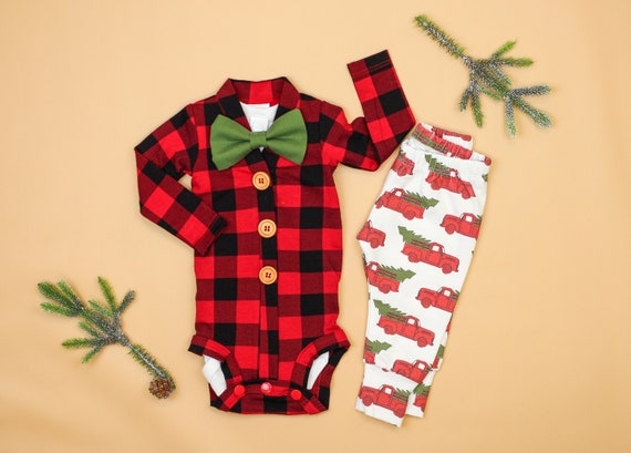 baby boy plaid christmas outfit