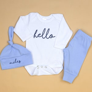 Newborn boy coming home outfit. Baby Boy coming home outfit. Go Home Outfit Baby boy. take home outfit newborn boy outfit. Hello Light Blue image 7