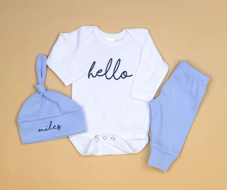 Newborn boy coming home outfit. Baby Boy coming home outfit. Go Home Outfit Baby boy. take home outfit newborn boy outfit. Hello Light Blue image 7