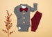 Baby Boy Christmas Outfit. Dark Gray & Burgundy, Vintage Inspired Cardigan Set with Pants. Bow tie. 1st Christmas. Newborn. Velvet Classic 