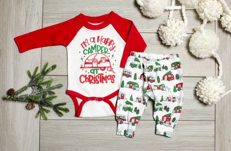 Toddler Boy Christmas Outfit, Boys Raglan, Funny Christmas Shirt. 2t 3t 4t 5t, Happy Camper, Tshirt image 9