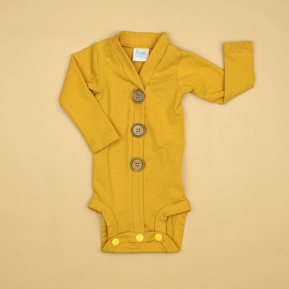 Mustard Cardigan Bodysuit. Simple Minimalist. Newborn Boy Coming Home Clothes. Boho Baby Boy. Cuddle Sleep Dream Cardigan. Il_570xn