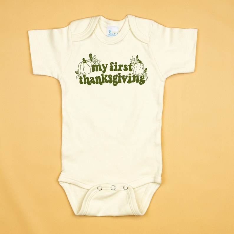 Baby 1st thanksgiving Outfit. Newborn boy, infant girl. Gender neutral bodysuit. Burnt Orange pants. Personalized hat. Simple Retro Style image 8