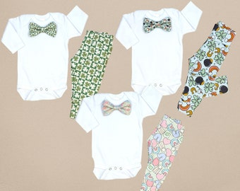 St. Patrick's Day Bow Tie Outfit for Baby Boys. Baby Leggings and Bowtie. Shamrock. Marshmallow Leggings. Green. Newborn. Checker