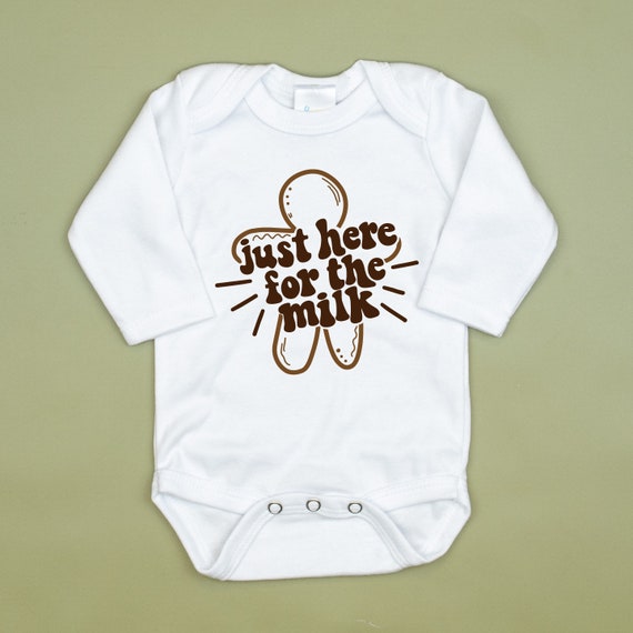 Just here for the milk WHITE bodysuit. Short or Long Sleeve. Gingerbread Christmas Cookie. Baby Boy or Baby Girl. Family Matching Baking Il_570xn