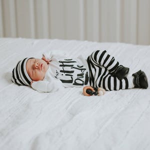 Black and White Stripe Coming Home Outfit, Baby Boy Leggings and Beanie Newborn Boy, Newborn Boy Hospital Outfit, New Little Dude, Brother image 7