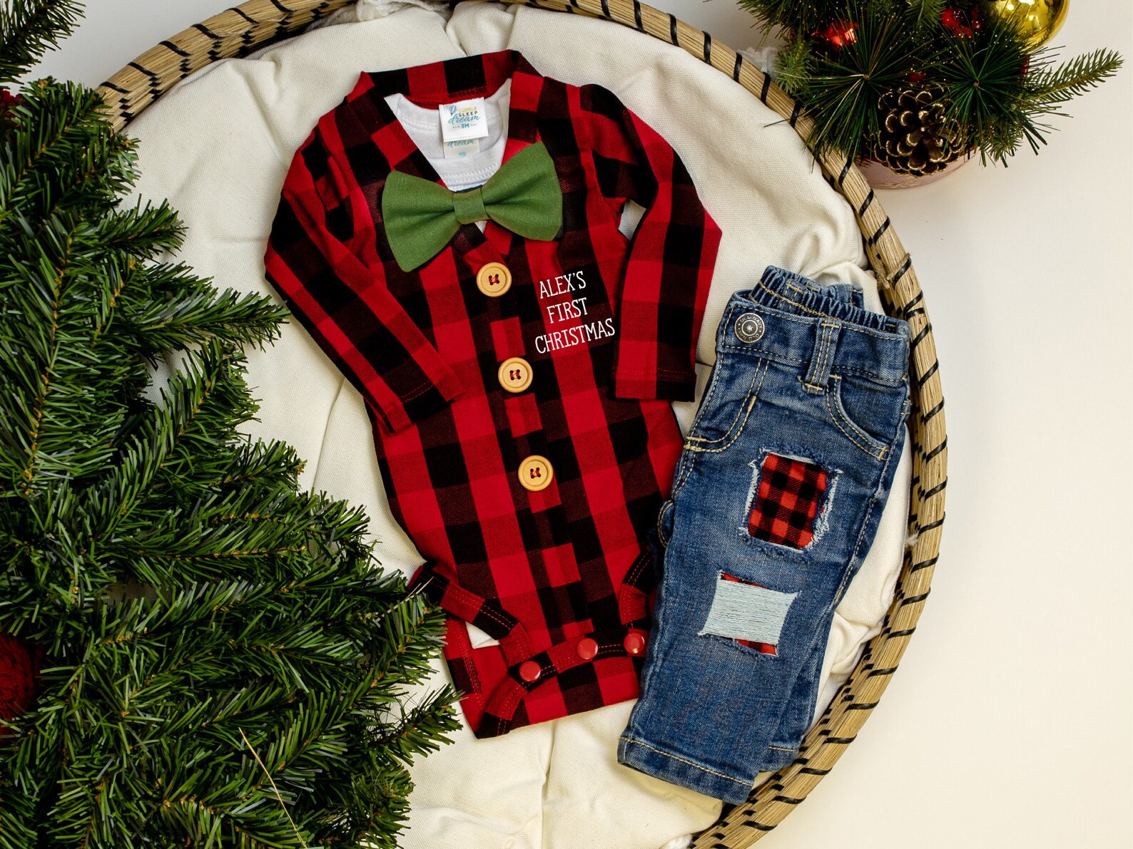 Baby Boy First Christmas Outfit Personalized. Buffalo Plaid Etsy