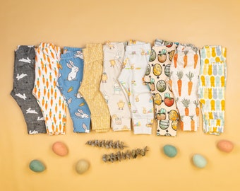 Easter Leggings & Joggers. Baby boy Easter Pants. Baby Boy, baby girl unisex. bunny, rabbit, blue, black and white, gray