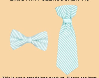 Extra MINT SEERSUCKER baby tie. Cuddle Sleep Dream snap on tie, not a standalone bowtie or necktie. Newborn, baby, infant, toddler boys. Bow