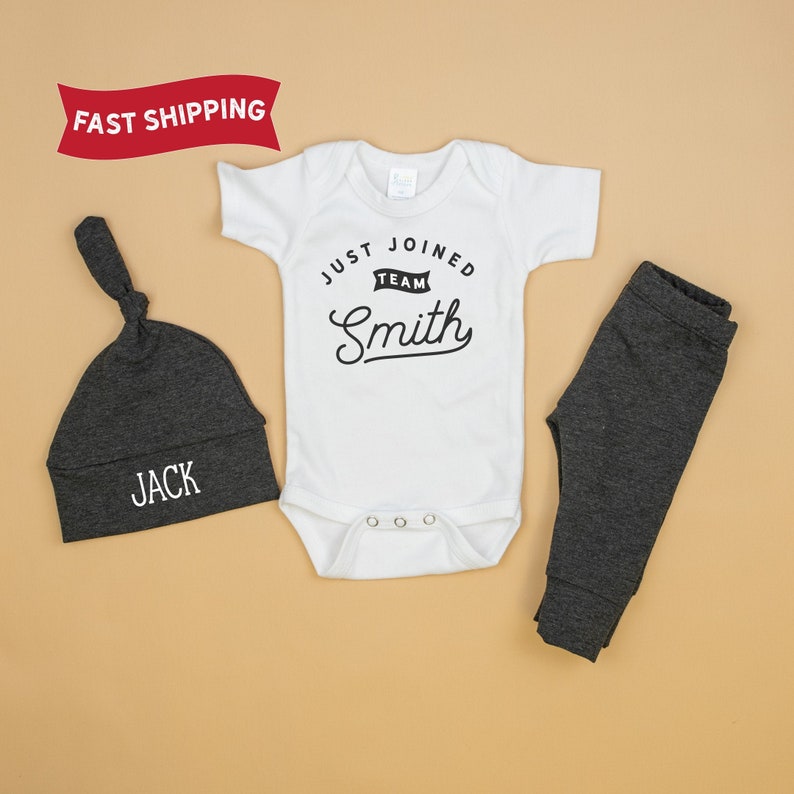 Baby Boy Coming Home Outfit, Just Joined Team Baby Outfit, Custom Name, Personalized First and Last Name, Newborn Boy, New to the Crew image 8