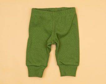 Olive Green Baby Pants. Newborn Basics. Handmade Simple Classic. Infant. Baby Boy Pants. Baby Clothes. Baby Girl. NB 3m 6m 9m 12m 18m