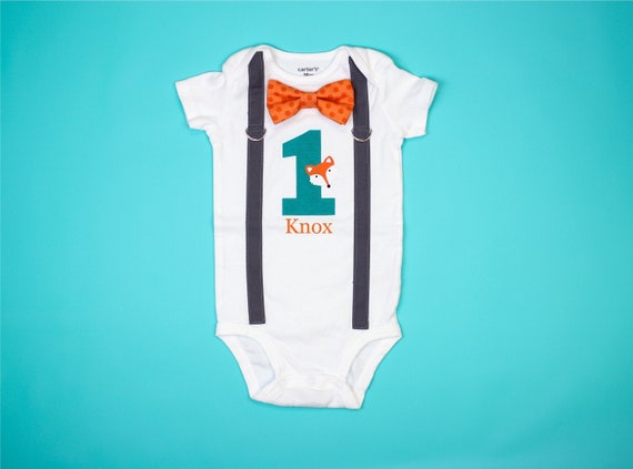 Fox 1st Birthday Outfit Boy Personalized Name Woodland Fox Cake