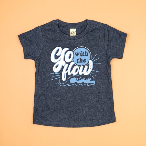 Go with the Flow. Boys Summer Tees. Graphic Tshirt / Heathered Navy. Vintage Style, Retro. Beach Outfit. Toddler Boy. Baby Boy. Clothes Il_570xn