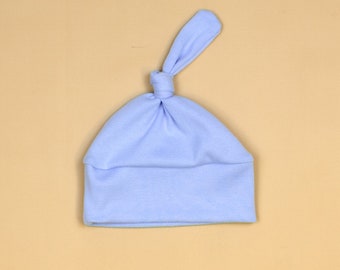 CLOUD BLUE Knot Hat. Handmade 100% Cotton. Newborn - 18m. Baby Boy or Baby Girl. Baby Top Knot Hat. Light Blue. Baby Blue.