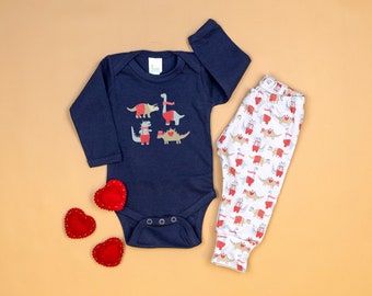 Baby Boy Valentine's Day Outfit.  Valentine Dinosaur Shirt. Valentines Dino Pants. Toddler Boy Infant Newborn. Boy Clothing Set. Valentine