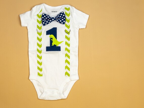 Dinosaur Birthday Outfit. Personalized Name. Baby Boy First Birthday Shirt. T-rex dinosaur Theme. Boys . Navy Lime Green Il_570xn