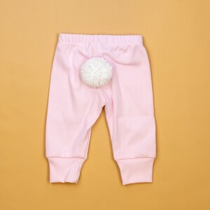 Easter Baby Pants with White Bunny Tail, 100% Cotton Pink pants
