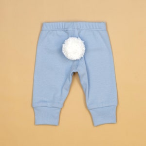 Easter Baby Pants w/ WHITE BUNNY TAIL. Handmade 100% Cotton Infant Pants with Detachable Tail. Tan Blue Mint Cream Pink. Baby Boy Baby Girl Cloud Blue Pants