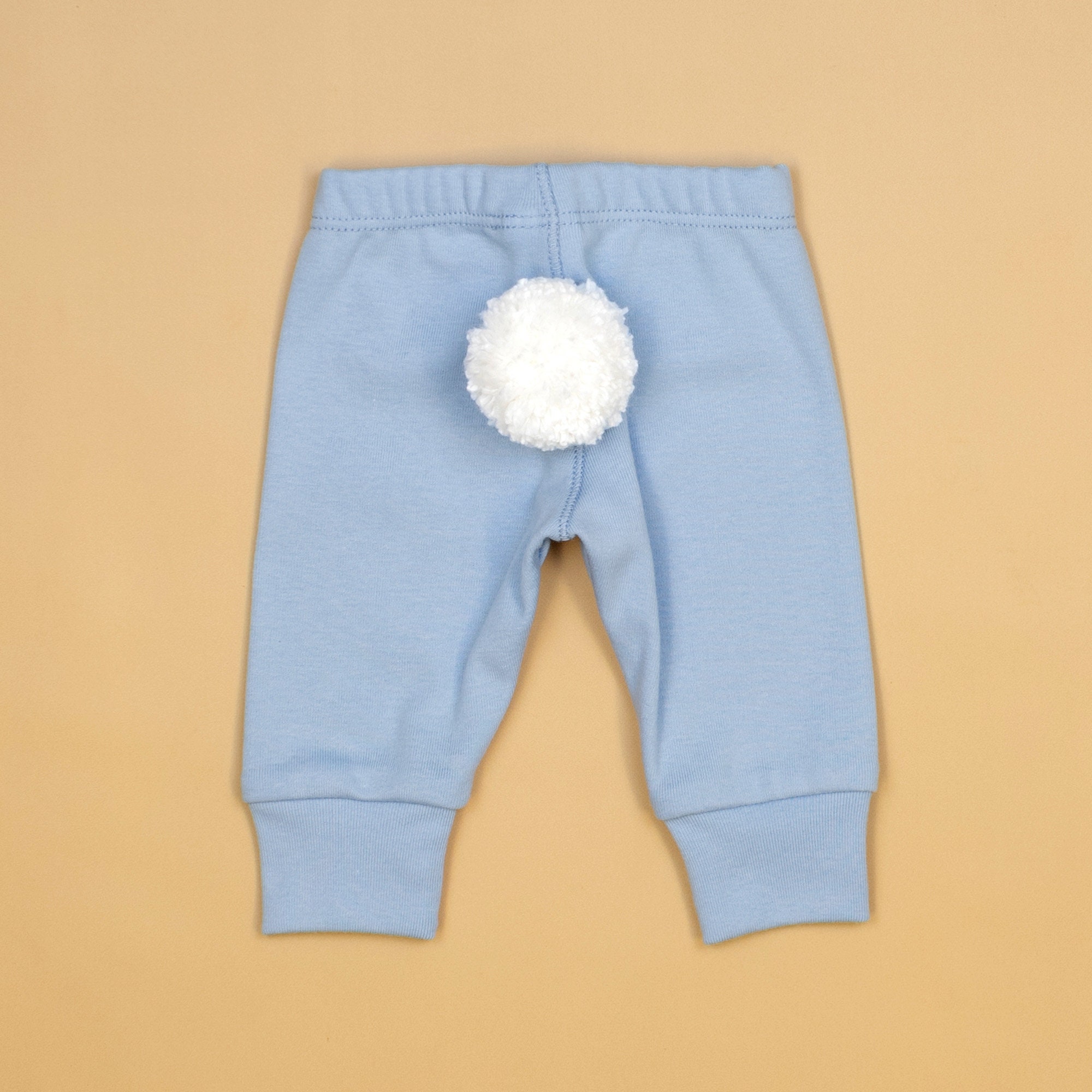 Easter Baby Pants W/ WHITE BUNNY TAIL. Handmade 100% Cotton Infant Pants  With Detachable Tail. Tan Blue Mint Cream Pink. Baby Boy Baby Girl 