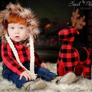 Buffalo Plaid Cardigan. Baby Boy Christmas Outfit. Buffalo Plaid Baby Outfit. Newborn Boy. Baby Lumberjack. 1st First Christmas. Moose. image 2