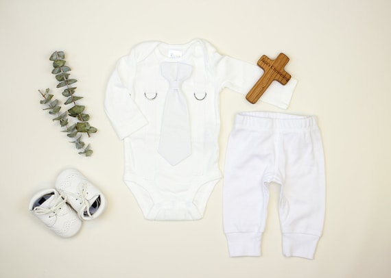 After Baptism Outfit Baby Boy. White Tie and Suspenders and white pants. Baby Boy. Newborn Boy. Boy Christening Outfit. Gift from Godparent. Il_570xn