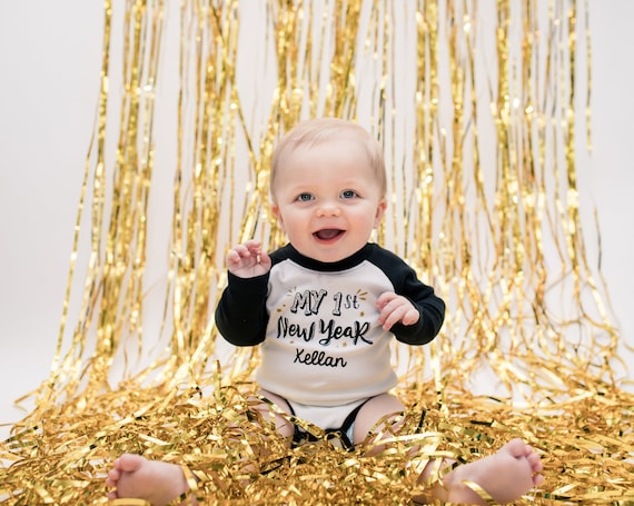 Personalized Baby Boy 1st New Year s Outfit. New Years Eve Clothes. First New Year. Black and Gold. Baby New Year. Newborn. Etsy