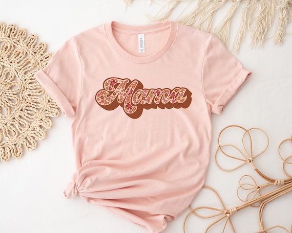Mama Shirt. New Mom Tshirt. Mother's Day Shirt. Mama and Me. Mom Baby Coordinating. Retro Groovy Hippie Style. Graphic Tshirt Peach Il_570xn