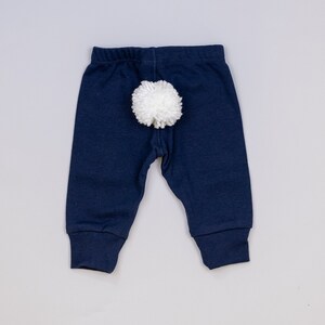 Easter Baby Pants with White Bunny Tail, 100% Cotton Navy Pants