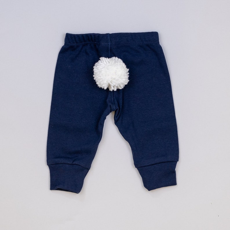 Easter Baby Pants w/ WHITE BUNNY TAIL. Handmade 100% Cotton Infant Pants with Detachable Tail. Tan Blue Mint Cream Pink. Baby Boy Baby Girl Navy Pants