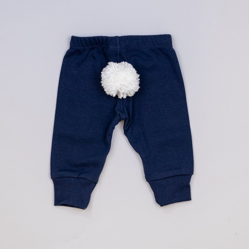 Easter Baby Pants with White Bunny Tail, 100% Cotton Navy Pants