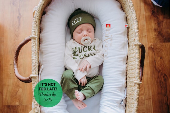 Lucky Charm, Baby Boy St. Patrick's Day Outfit Funny. Coming Home Outfit March. Olive. Baby Boy 1st Saint Patty's Day. Personalized Knot Hat Il_570xn