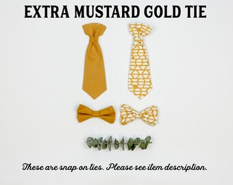 Extra MUSTARD GOLD baby tie. Cuddle Sleep Dream snap on tie, not a standalone bowtie or necktie. Newborn, baby, infant, toddler boys. Bow