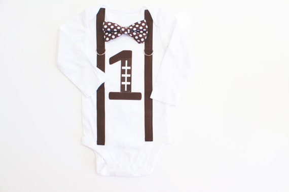 Football Birthday Shirt. 1st Birthday Football Outfit. Baby Boy 1st Birthday Cake Smash Outfit. Brown Football Tie Big Number Shirt. Il_570xn
