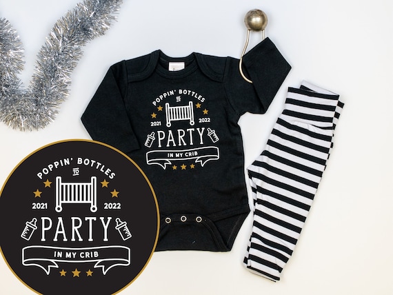 Funny Baby New Year Outfit. Poppin Bottles. Party in My Crib. Baby Boy or Baby Girl. Black Gold 2022. New Years Clothes. Newborn Infant Il_570xn